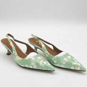 Floral Green Slingback Heels